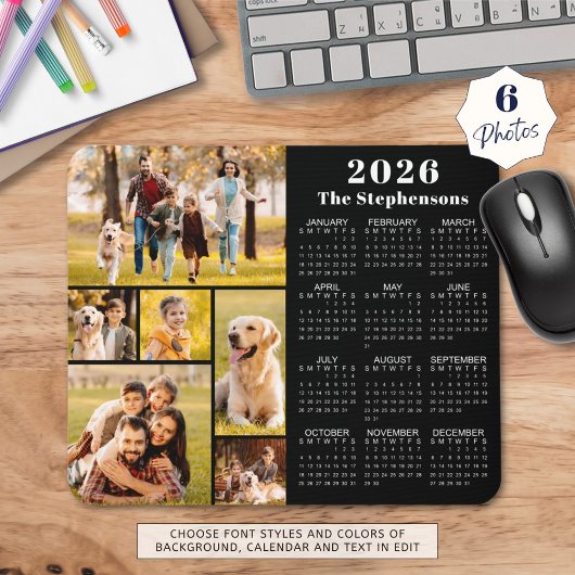Modern 2023 Kalender 6 Foto Collage Personalisiert Mousepad