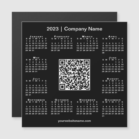 Modern 2023 Kalender Business QR Code Black Magnet (Vorne/Hinten)