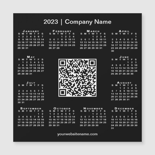 Modern 2023 Kalender Business QR Code Black Magnet (Vorderseite)