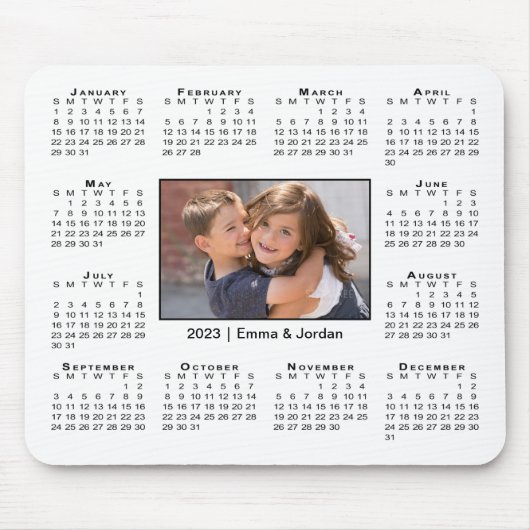 Modern 2023 Kalender Ihr Foto und Name auf Weiß Mousepad (Vorne)