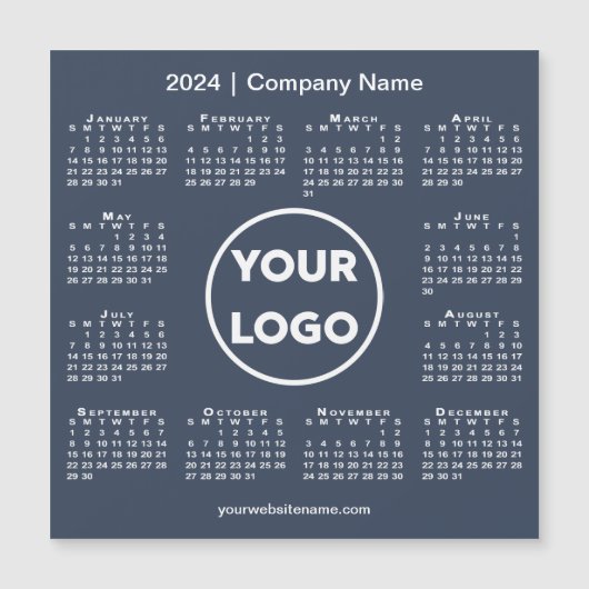 Modern 2024 Calendar Company Logo Navy Blue Magnet (Vorderseite)