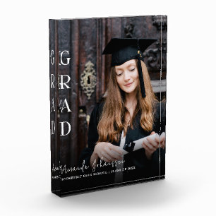 Modern 2024 Grad White Script Overlay Keepake Fotoblock