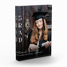 Modern 2024 Grad White Script Overlay Keepsake Fotoblock