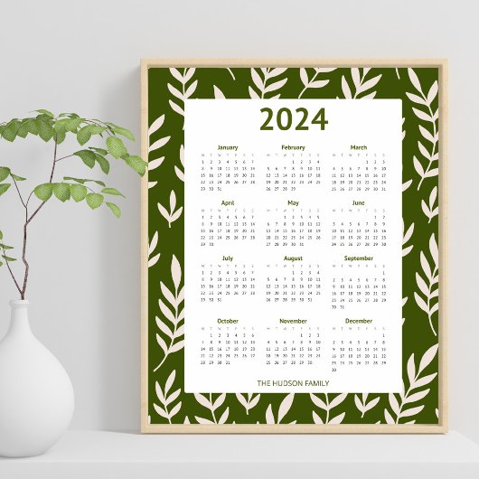 Modern 2024 Grüngrüne Olivenbäume Calender Poster