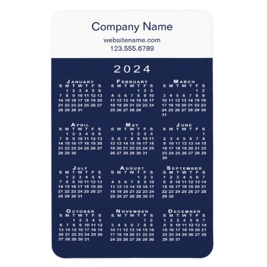Modern 2024 Kalender Company Name Info Navy White Magnet (Vertikal)