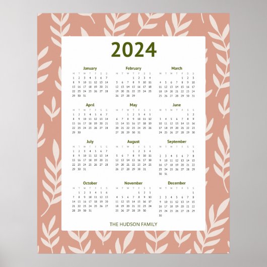 Modern 2024 Pachy Leaf Muster Calender Poster (Vorne)