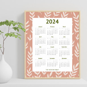 Modern 2024 Pachy Leaf Muster Calender Poster