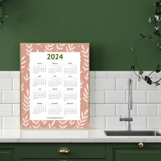 Modern 2024 Pachy Leaf Muster Calender Poster