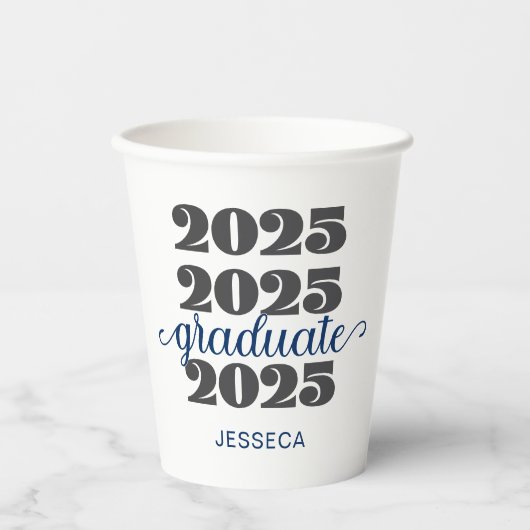 Modern 2025 Blue Black Graduate Paper Cup Pappbecher (Vorderseite)
