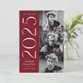 Modern 2025 Burgund 3 Foto Graduation Party Einladung (Stehend Vorderseite)