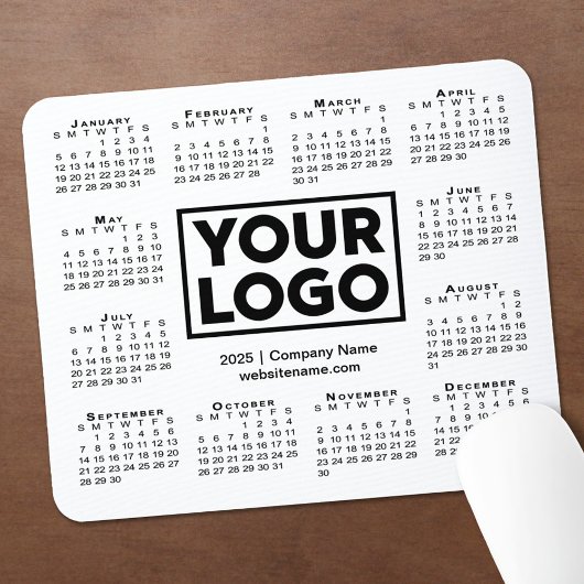 Modern 2025 Calendar Business Company Logo Weiß Mousepad