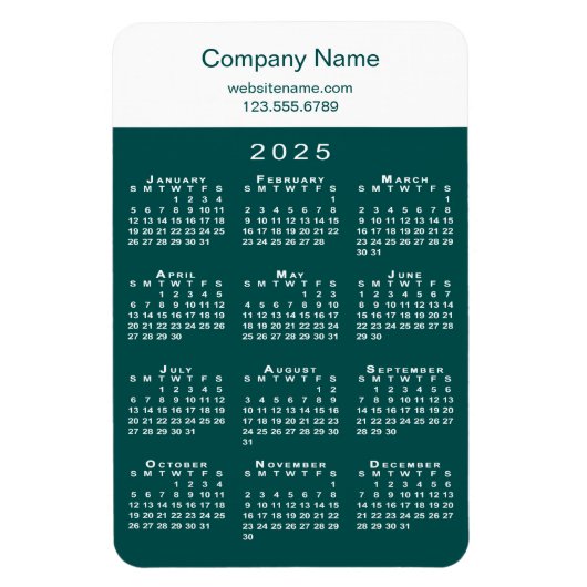Modern 2025 Calendar Company Name Aquamarin White Magnet (Vertikal)