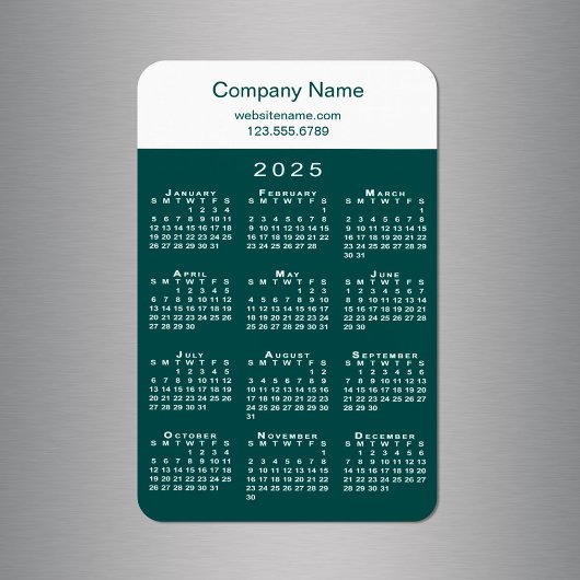 Modern 2025 Calendar Company Name Aquamarin White Magnet