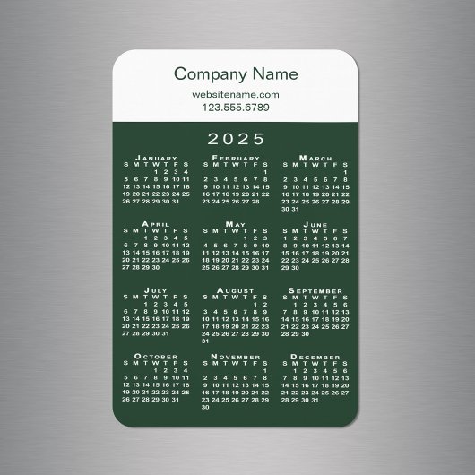 Modern 2025 Calendar Company Name Green White Magnet