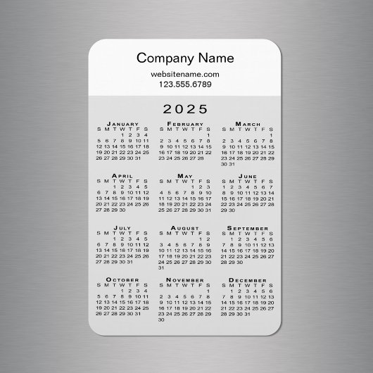 Modern 2025 Calendar Company Name Info Gray White Magnet