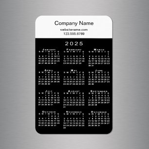 Modern 2025 Calendar Company Name Info Schwarz-wei Magnet