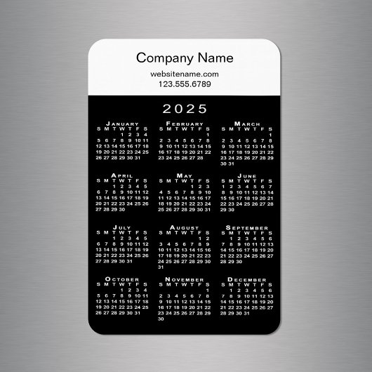 Modern 2025 Calendar Company Name Info Schwarz-wei Magnet