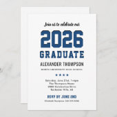 Modern 2025 Graduate Blue Graduation Party Einladung (Vorne/Hinten)