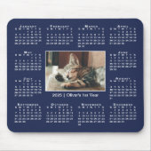 Modern 2025 Kalender Ihr Foto Name auf Navy Blue Mousepad (Vorne)