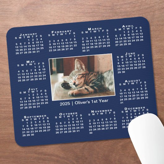 Modern 2025 Kalender Ihr Foto Name auf Navy Blue Mousepad