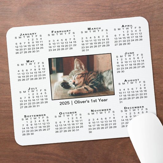Modern 2025 Kalender Ihr Foto Name auf Weiß Mousepad