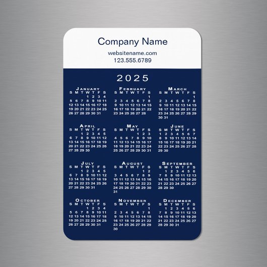 Modern 2025 Kalender Unternehmen Name Info Navy Wh Magnet