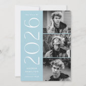 Modern 2025 Sky Blue 3 Foto Graduation Party Einladung (Vorderseite)