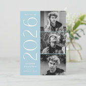 Modern 2025 Sky Blue 3 Foto Graduation Party Einladung (Stehend Vorderseite)