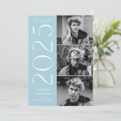 Modern 2025 Sky Blue 3 Foto Graduation Party Einladung (Stehend Vorderseite)