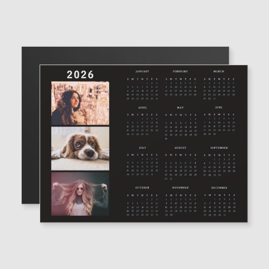 Modern 2026 Calendar 3 Photo Collage Magnet Card (Vorne/Hinten)
