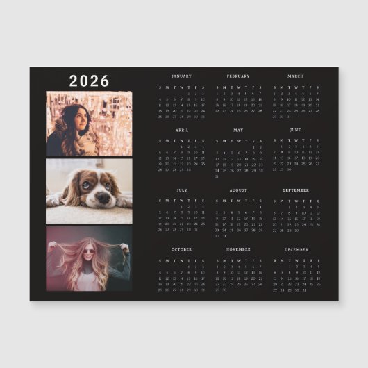 Modern 2026 Calendar 3 Photo Collage Magnet Card (Vorderseite)