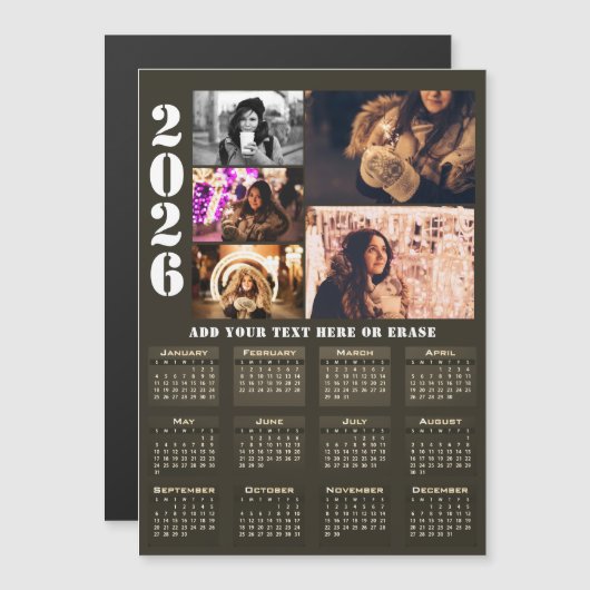 Modern 2026 Calendar 5 Photo Collage Magnet Card (Vorne/Hinten)