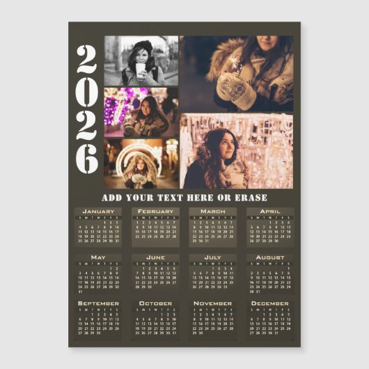Modern 2026 Calendar 5 Photo Collage Magnet Card (Vorderseite)