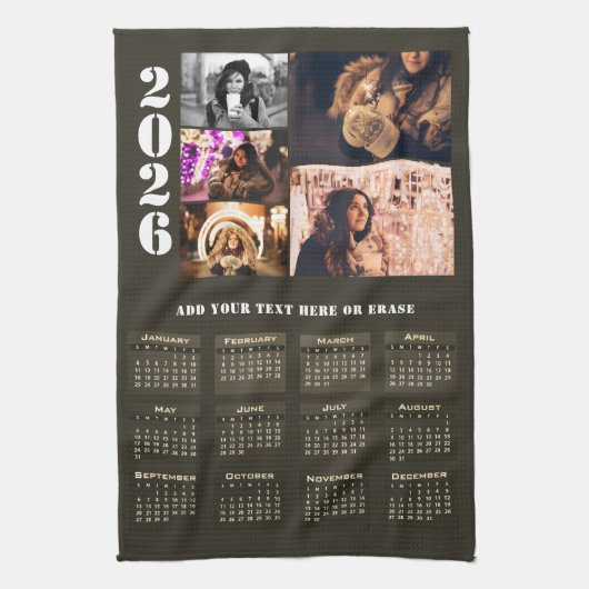 Modern 2026 Calendar 5 Photo Collage Magnet Card Geschirrtuch (Vertikal)