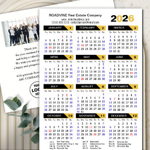 Modern 2026 Calendar Business Foto Gold Black Feiertagspostkarte