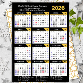 Modern 2026 Calendar Business Gold Black Corporate Feiertagskarte