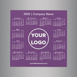Modern 2026 Calendar Company Logo auf Lila Magnet