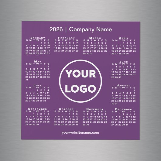 Modern 2026 Calendar Company Logo auf Lila Magnet