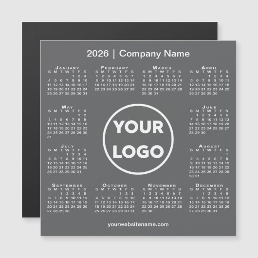 Modern 2026 Calendar Company Logo Dark Gray Magnet (Vorne/Hinten)