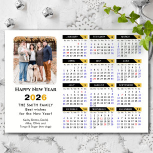 Modern 2026 Calendar Foto Black Gold Magnetic Magnetkarte