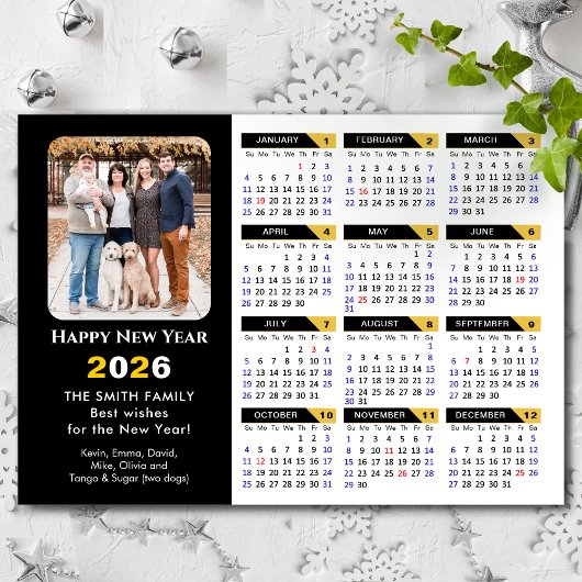 Modern 2026 Calendar Foto Black Gold Magnetic Magnetkarte