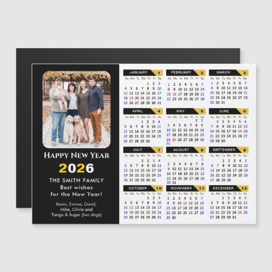 Modern 2026 Calendar Foto Black Gold Magnetic Magnetkarte (Vorne/Hinten)