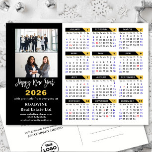 Modern 2026 Calendar Gold Black Business 2 Foto Feiertagspostkarte