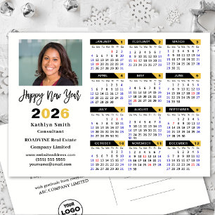 Modern 2026 Calendar Gold Black Business Foto Feiertagspostkarte