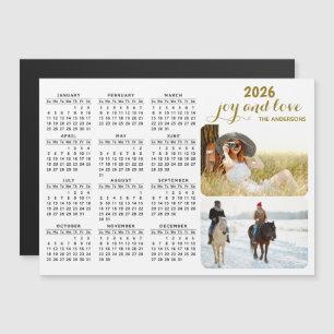 Modern 2026 Foto Calendar Magnet Schwarz-weiß Gold