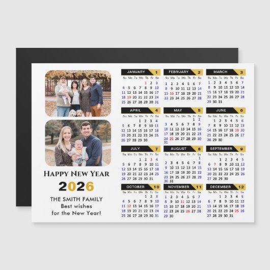 Modern 2026 Kalender 2 Foto Schwarzes Gold Magneti Magnetkarte (Vorne/Hinten)