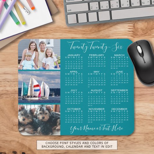Modern 2026 Kalender 3 Foto Personalisiert Mousepad