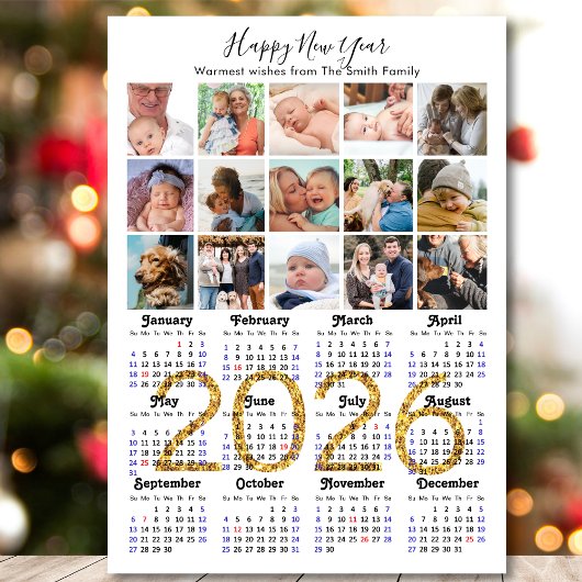 Modern 2026 Kalender Gold Script 15 Foto Magnetic Magnetkarte