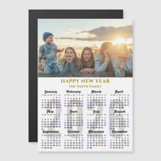 Modern 2026 Kalender Gold Script einfach magnetisc Magnetkarte (Vorne/Hinten)