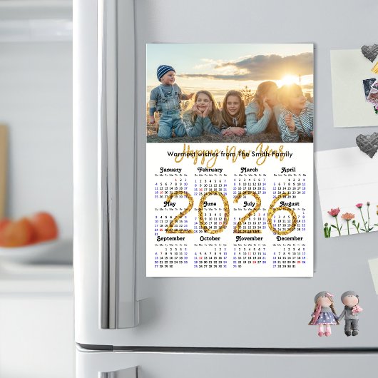 Modern 2026 Kalender Gold Script einfach magnetisc Magnetkarte
